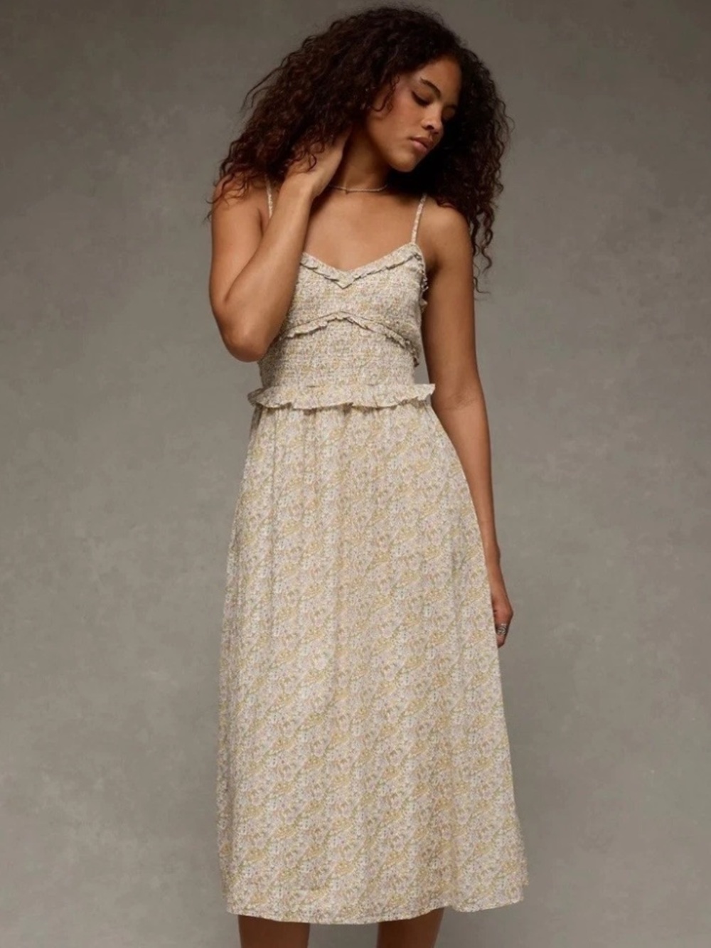 American Eagle V-Neck Smocked Floral Midi Dress Small